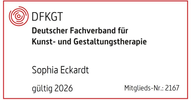 dfkgt Zertifikat des DFKGT für Sophia Eckardt, Bestätigung meiner Mitgliedschaft im Deutschen Fachverband für Kunst- und Gestalttherapie.